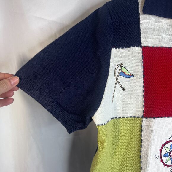 Nautical Embroidered Beaded Zip Up Short Sleeve Sweater Alfred Dunner Size Small - Picture 5 of 10
